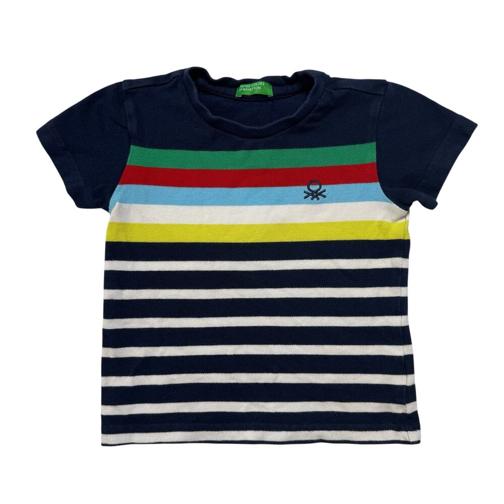 UNITED COLORS OF BENETTON Pique Cotton Multi Stripe Short Sleeve Tee Size 2Y